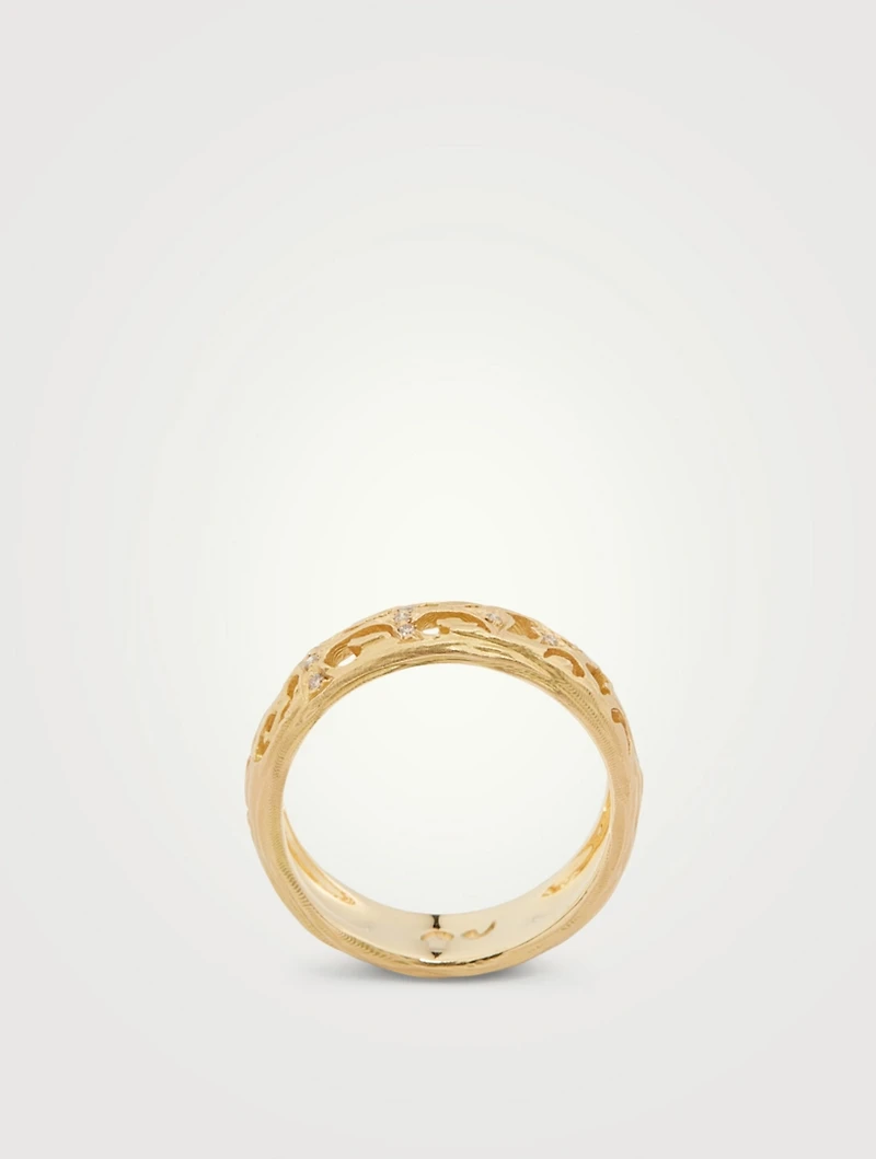 Warrior 18K Gold Slim Ring With Champagne Diamonds