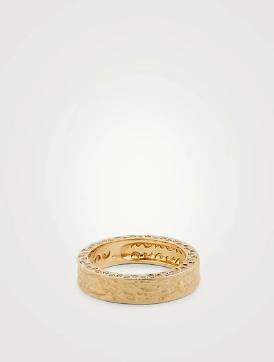 Manawa 18K Textured Gold Ring With Champagne Diamonds