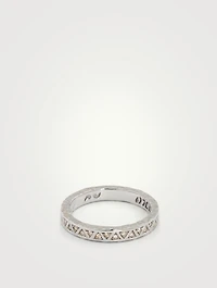 18K Textured Gold Thin Manawa Ring With Champagne Diamonds