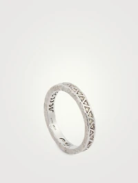 18K Textured Gold Thin Manawa Ring With Champagne Diamonds