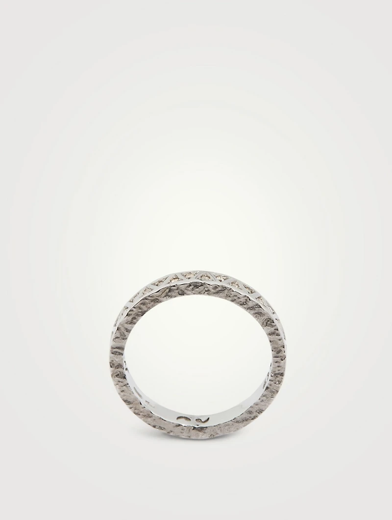 18K Textured Gold Thin Manawa Ring With Champagne Diamonds