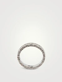 18K Textured Gold Thin Manawa Ring With Champagne Diamonds