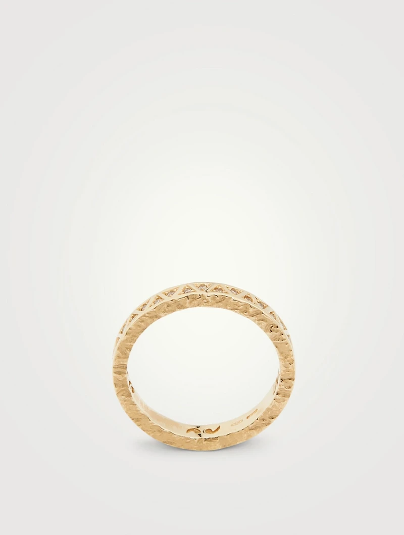 Manawa 18K Textured Gold Thin Ring With Champagne Diamonds