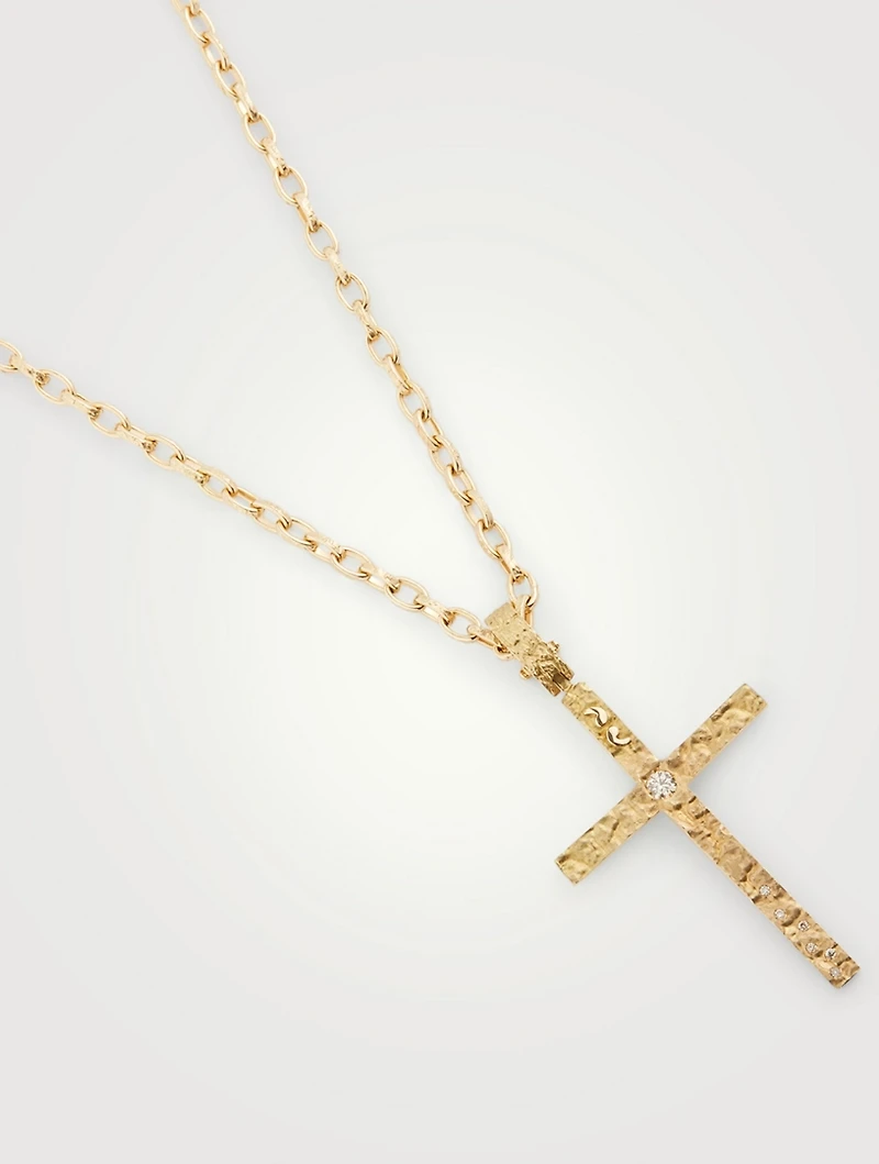The Cross 18K Gold Pendant Necklace With Champagne Diamond Centre
