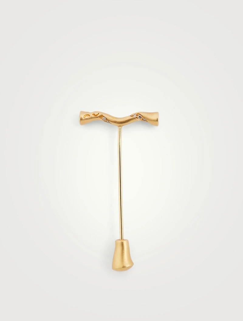 Koiwi 18K Gold Flowing Lapel Pin With Champagne Diamonds