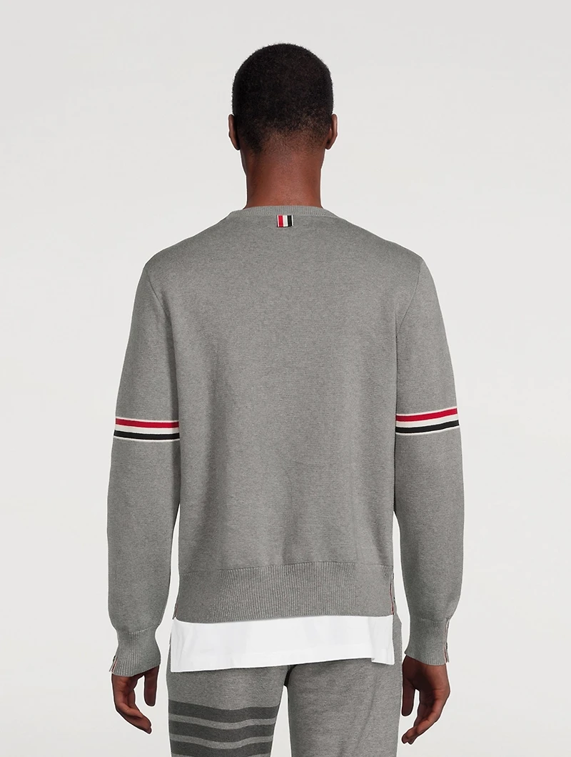 Milano Stitch Cotton Sweater With Stripe Sleeve