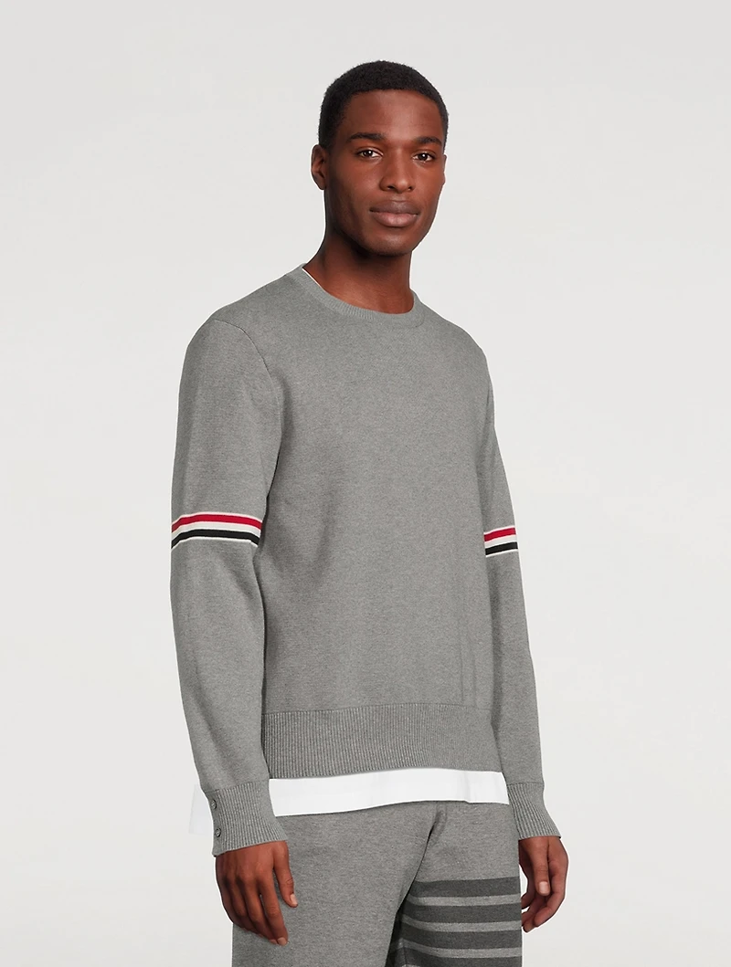 Milano Stitch Cotton Sweater With Stripe Sleeve