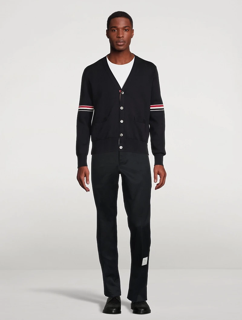 Cotton Milano Stitch Cardigan With Stripe Armband