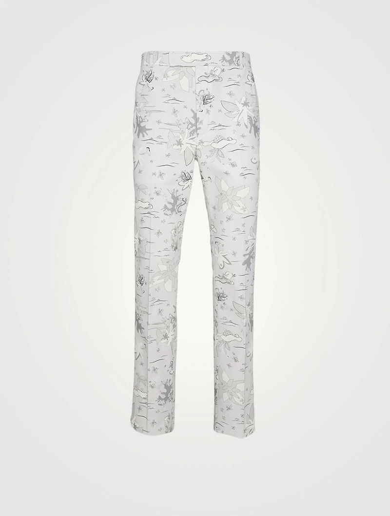 Canvas Straight-Leg Pants Scenic Hawaiian Print