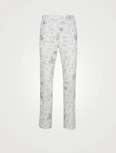 Canvas Straight-Leg Pants Scenic Hawaiian Print