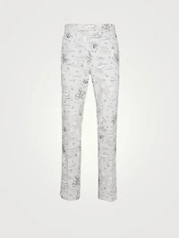 Canvas Straight-Leg Pants Scenic Hawaiian Print