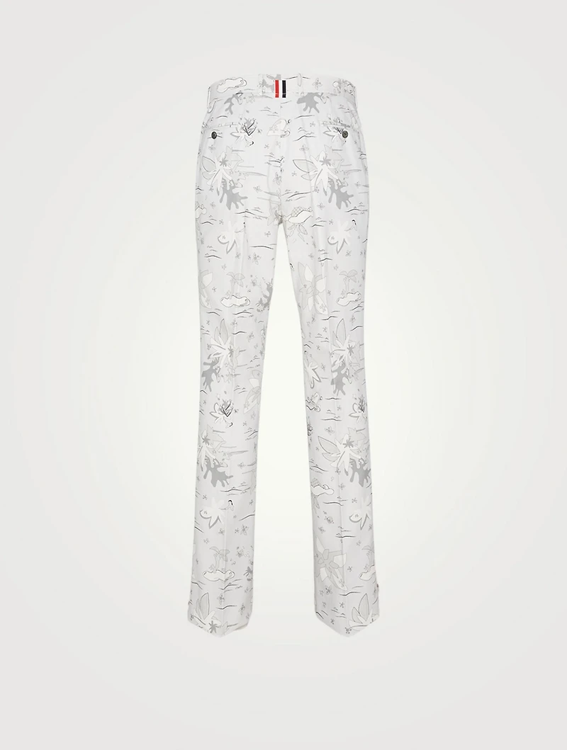 Canvas Straight-Leg Pants Scenic Hawaiian Print
