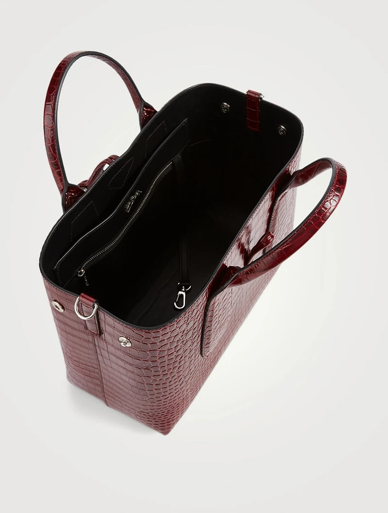 Medium Roseau Croc-Embossed Leather Top Handle Bag