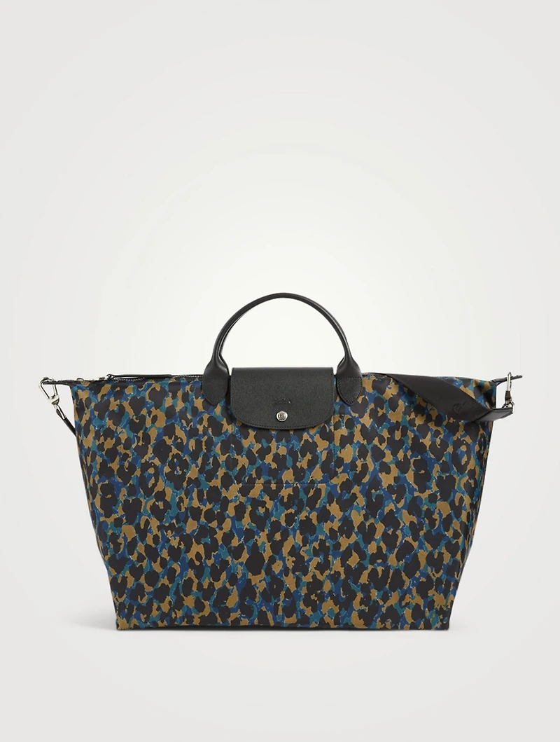 Large Le Pliage Panthere Travel Bag In Leopard Print