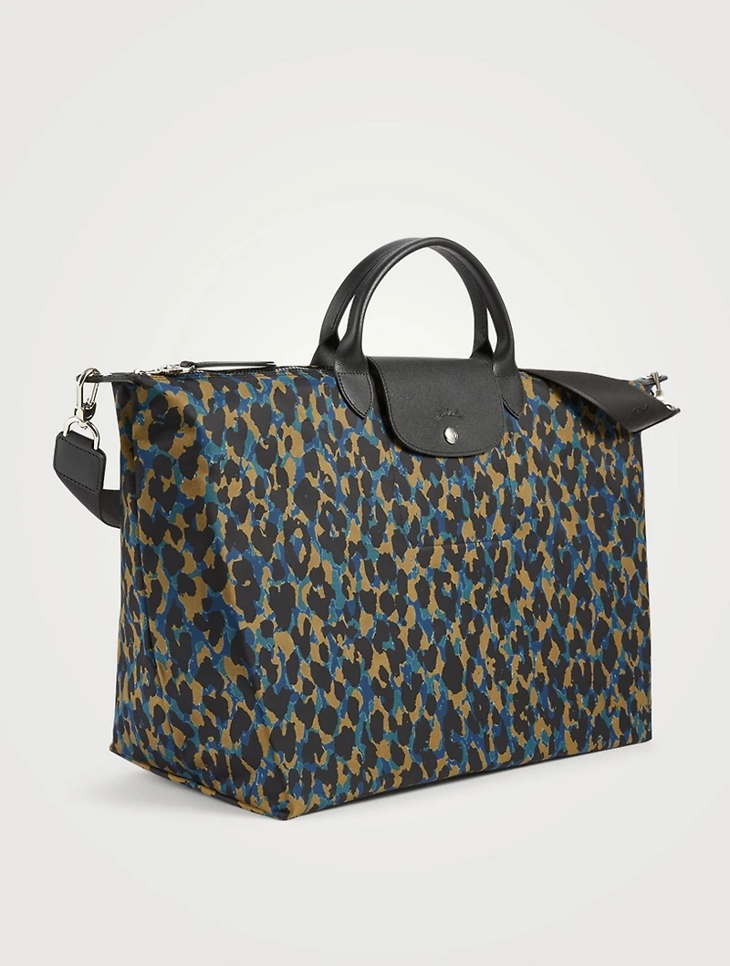 Large Le Pliage Panthere Travel Bag In Leopard Print