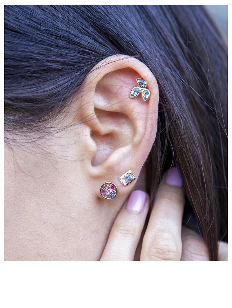 Round Cléo Gold Stud Earrings With Multicolour Stones