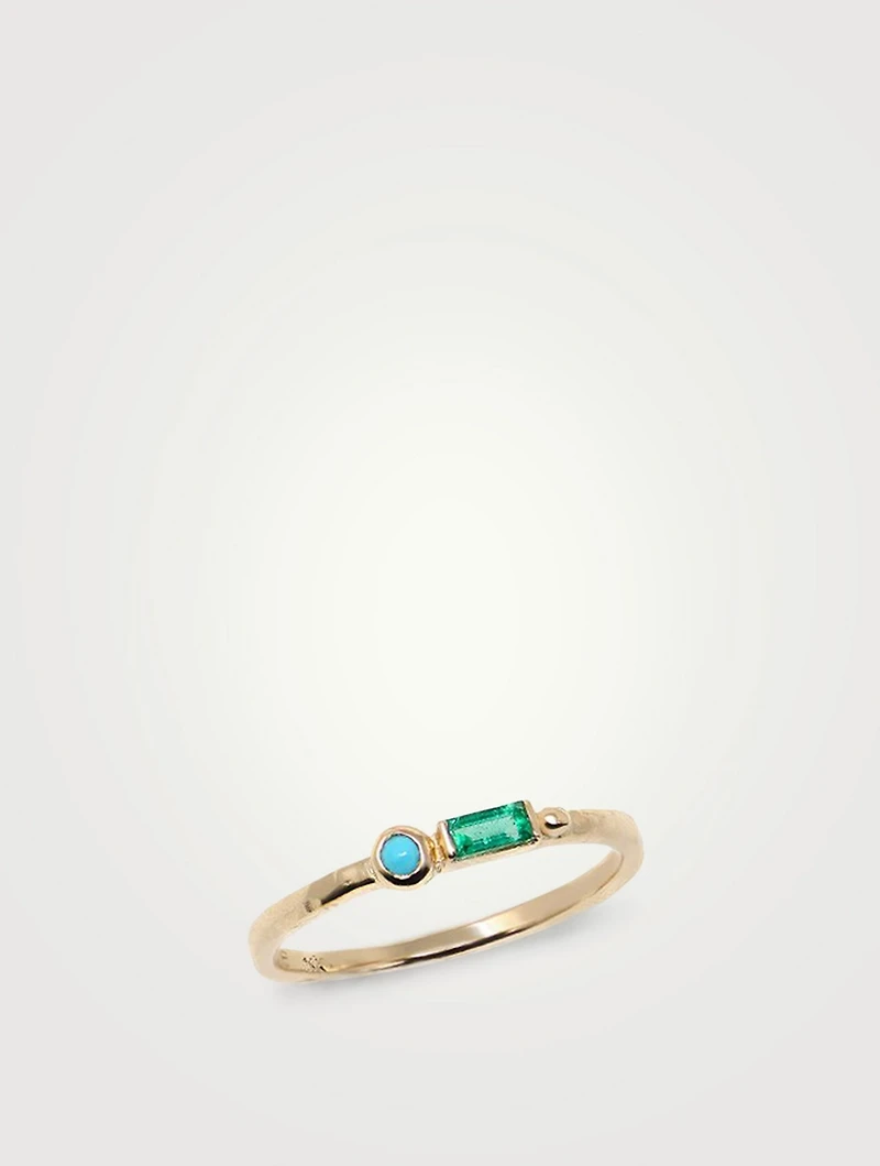 Cléo Gold Stackable Ring With Emerald And Turquoise
