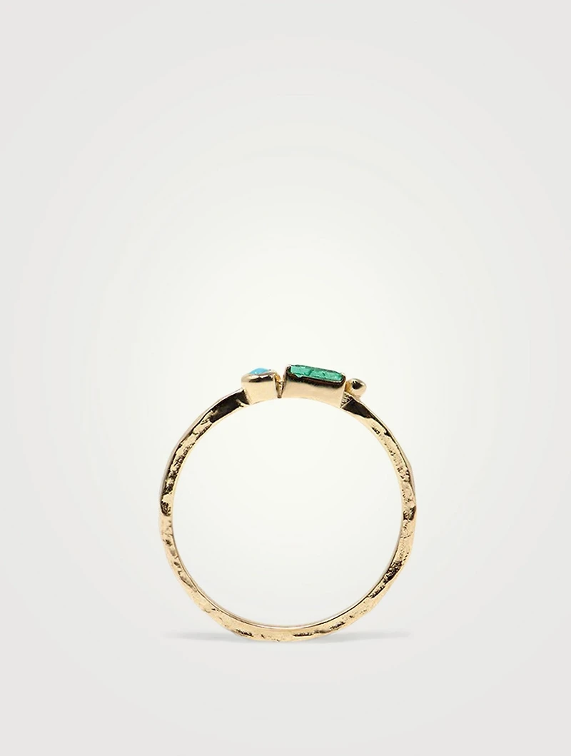 Cléo Gold Stackable Ring With Emerald And Turquoise