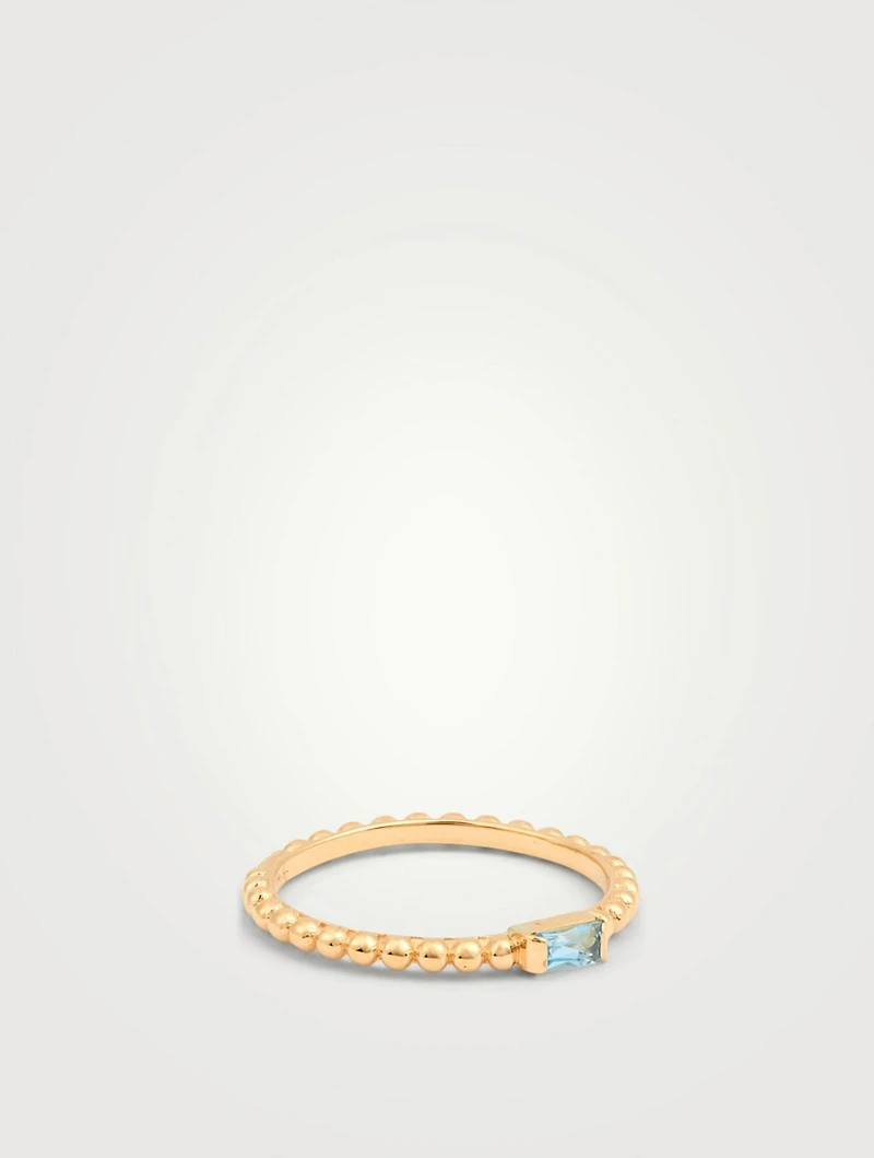 Dew Drop 14K Gold Baguette Stackable Ring With Blue Topaz