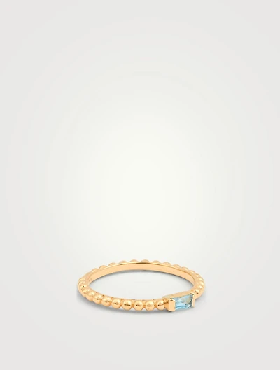Dew Drop 14K Gold Baguette Stackable Ring With Blue Topaz