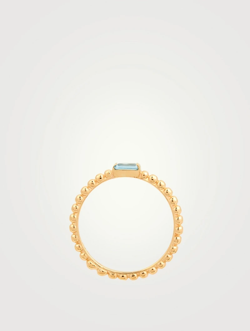 Dew Drop 14K Gold Baguette Stackable Ring With Blue Topaz