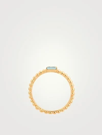 Dew Drop 14K Gold Baguette Stackable Ring With Blue Topaz