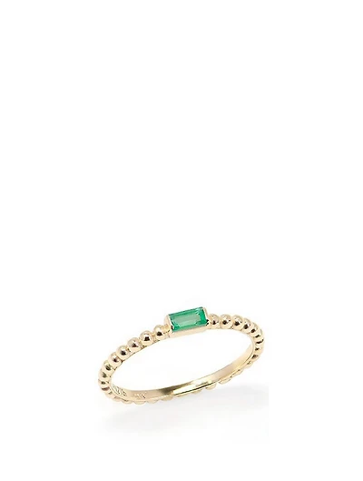 Dew Drop Baguette Stackable Ring With Emerald
