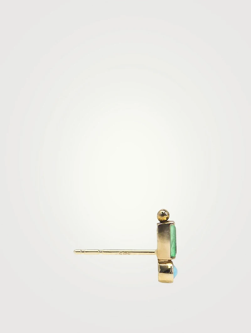 Cléo Gold Stud Earrings With Emerald And Turquoise