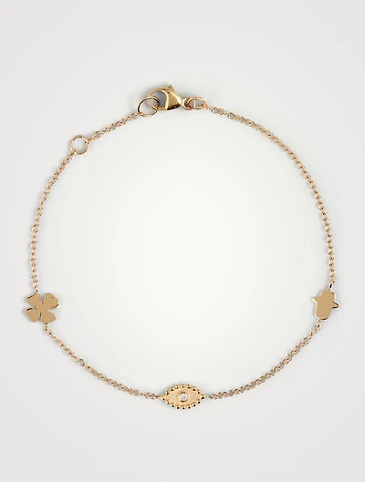 Dew Drop 14K Gold Good Luck Charm Bracelet With Diamond