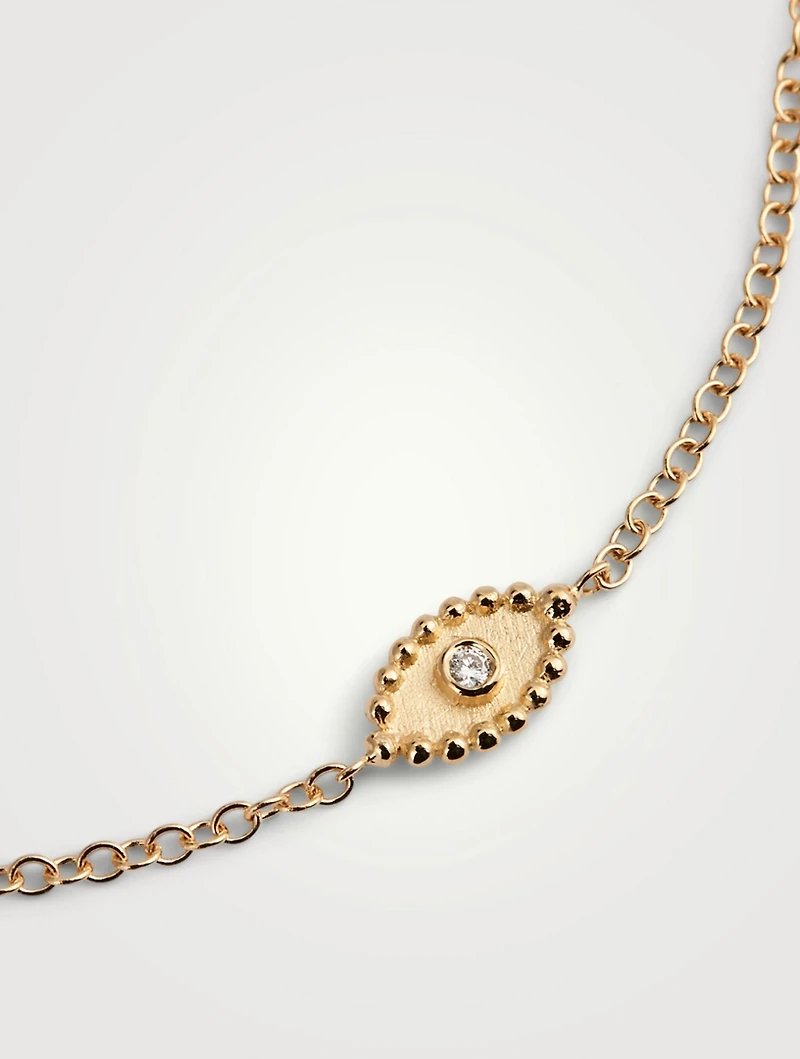 Dew Drop 14K Gold Good Luck Charm Bracelet With Diamond