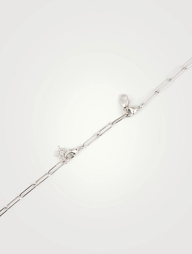 Starburst Silver Paper Clip Chain Convertible Mask Chain Necklace With White Topaz
