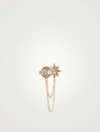 Micro Aztec Gold Starburst Chain Earrings With White Topaz