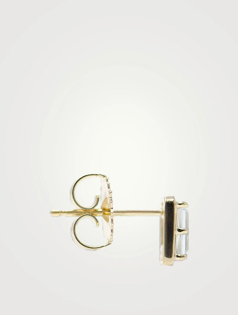 Classique Melia Gold Carré Stud Earrings With Blue Topaz