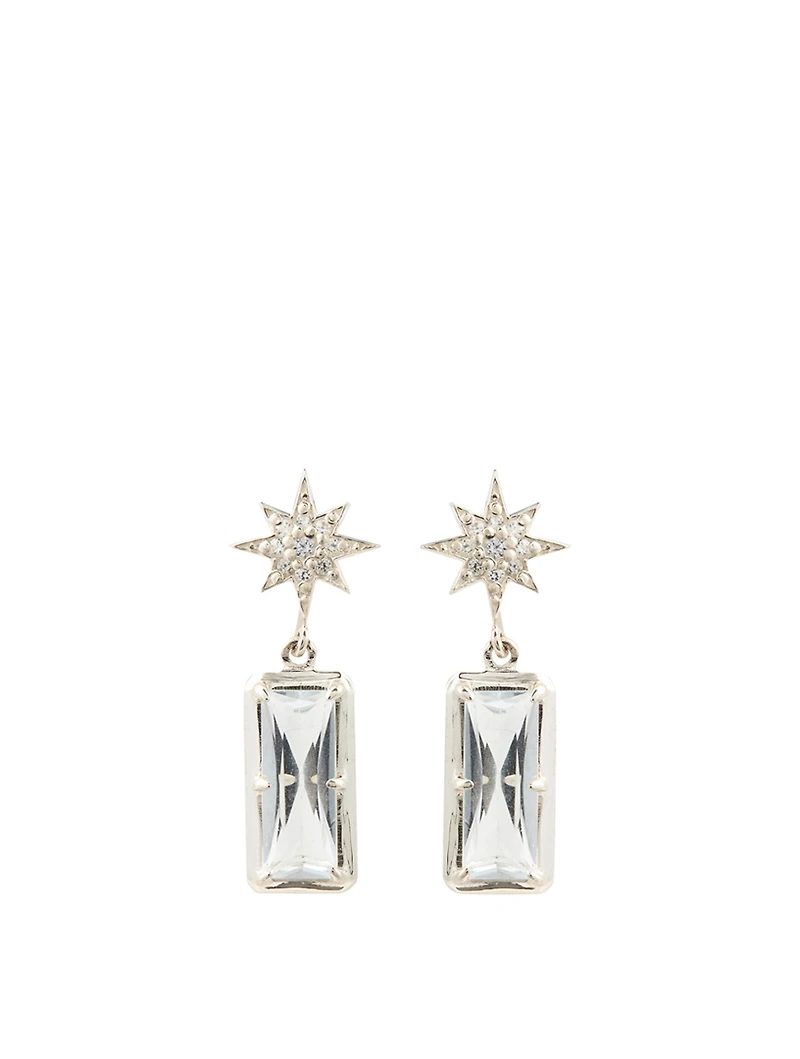 Aztec Silver Starburst Earrings With White Topaz And Sapphire