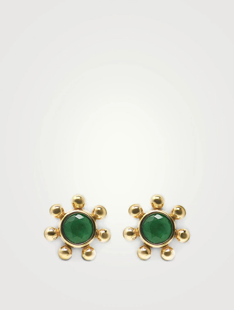 Mini Dew Drop Gold Marine Stud Earrings With Emerald