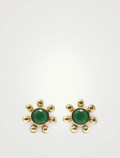 Mini Dew Drop Gold Marine Stud Earrings With Emerald