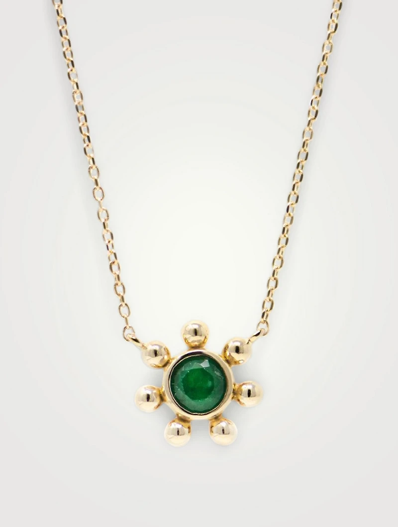 Dew Drop Gold Marine Pendant Necklace With Emerald