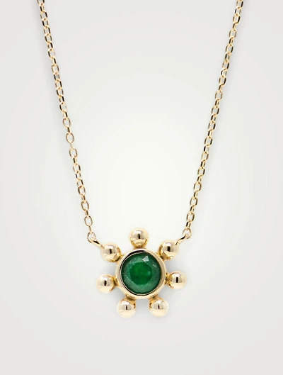 Dew Drop Gold Marine Pendant Necklace With Emerald
