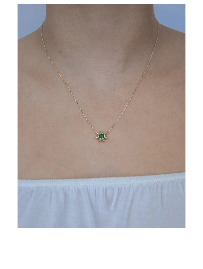 Dew Drop Gold Marine Pendant Necklace With Emerald