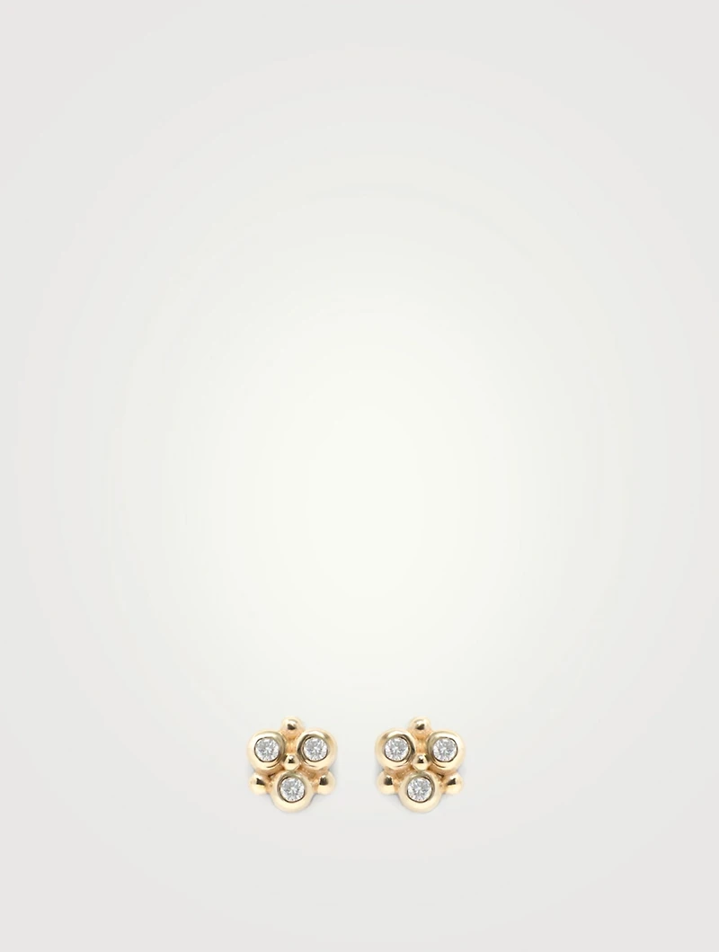Dew Drop Gold Mini Fleur Earrings With Diamonds