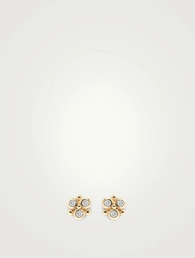 Dew Drop Gold Mini Fleur Earrings With Diamonds