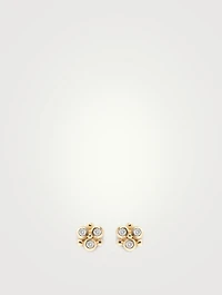 Dew Drop Gold Mini Fleur Earrings With Diamonds