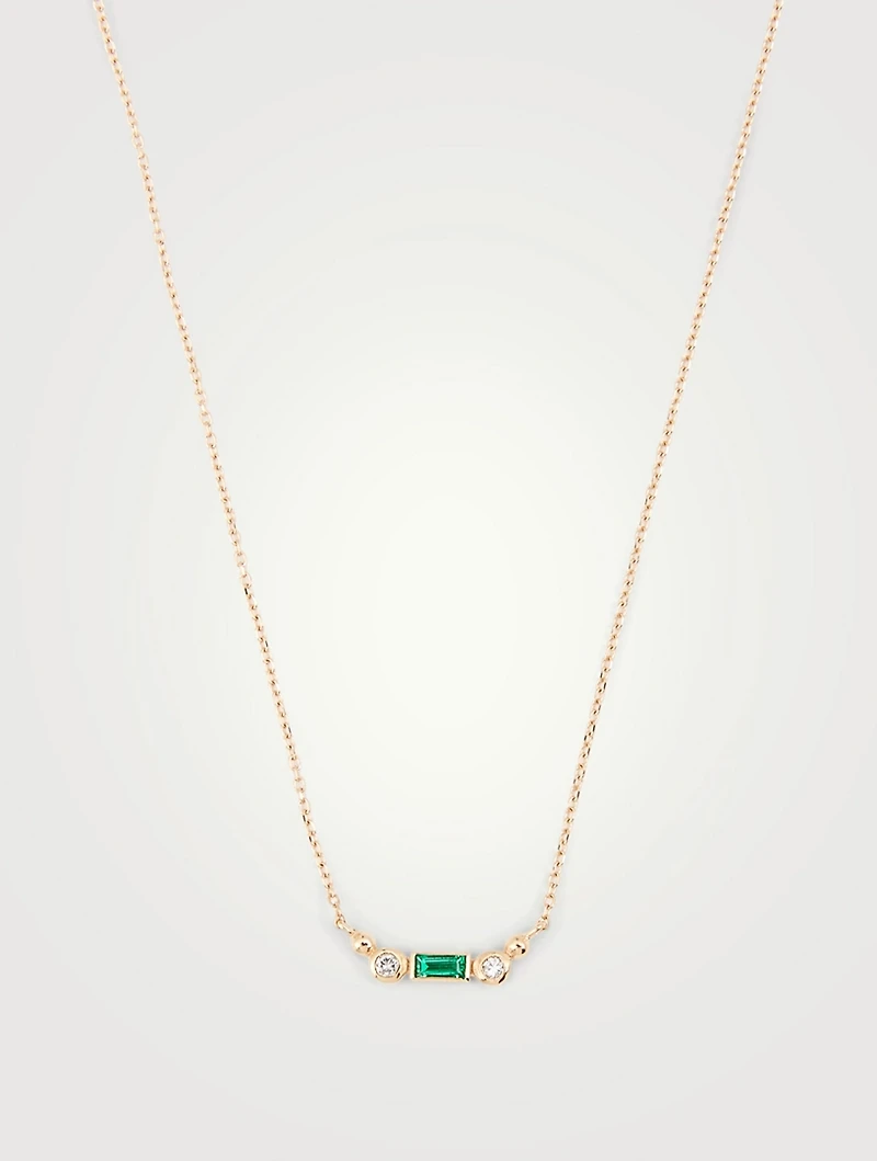 Cléo Mini 14K Gold Bar Necklace With Emerald And Diamonds