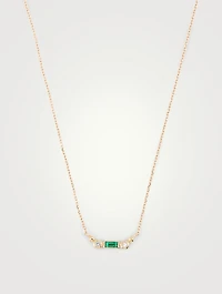 Cléo Mini 14K Gold Bar Necklace With Emerald And Diamonds