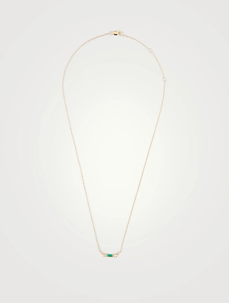 Cléo Mini 14K Gold Bar Necklace With Emerald And Diamonds