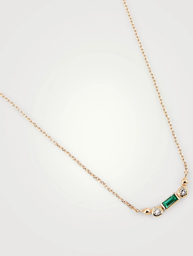 Cléo Mini 14K Gold Bar Necklace With Emerald And Diamonds
