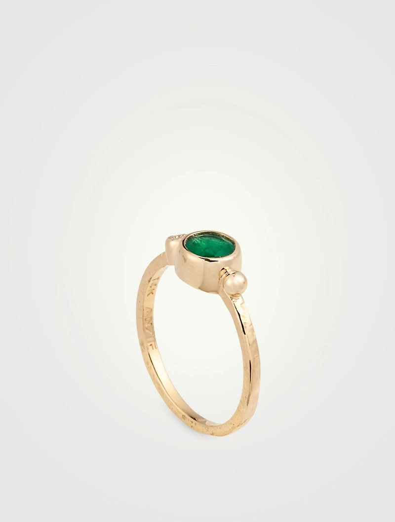 Cléo 14K Gold Round Stackable Ring With Emerald And Diamond