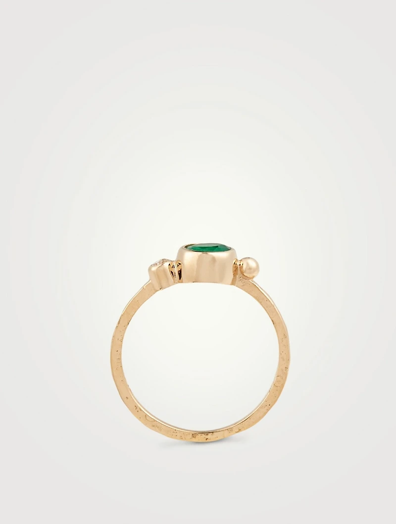 Cléo 14K Gold Round Stackable Ring With Emerald And Diamond