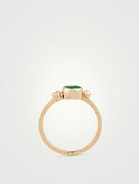Cléo 14K Gold Round Stackable Ring With Emerald And Diamond