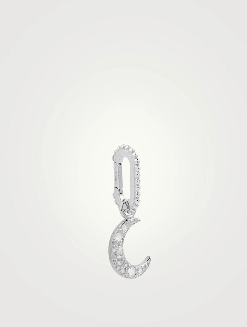 Aztec Silver Moon Crescent Charm Pendant With White Sapphire